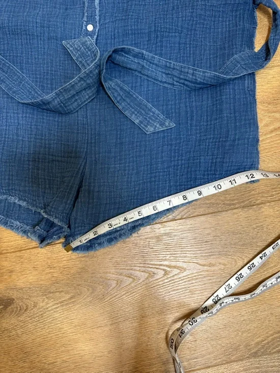 aerie Lightweight Chambray Blue Romper with Frayed Hem - Picture 10 of 13